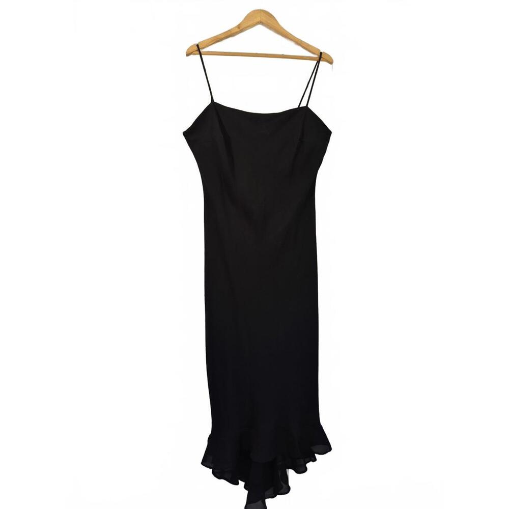 Be Smart Vintage Ladies Black Sleeveless Dress Slim Fit Ruffle Hem Classic Roman